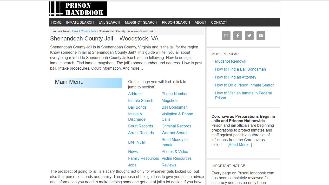 Shenandoah County Jail – Woodstock, VA - Prison Handbook