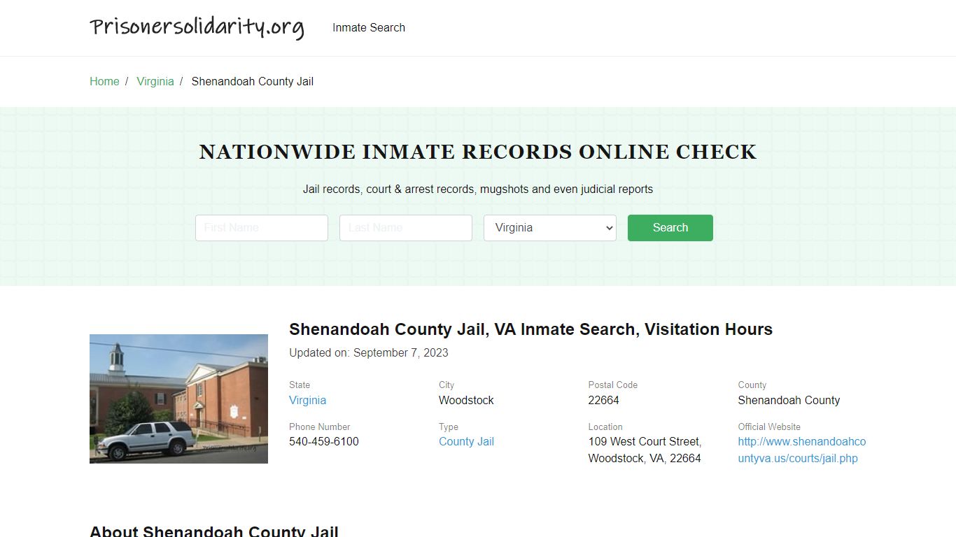 Shenandoah County Jail, VA Inmate Search, Visitation Hours
